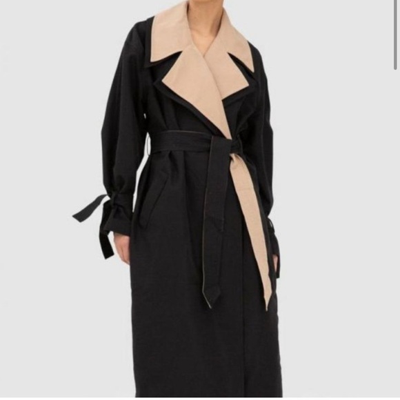 NWT- Revolve C/MEO Collective Elsewhere Trench. Black & Tan. Sz XL - Picture 1 of 5